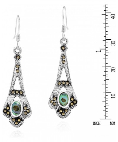 Elegant Vintage Style Oval Abalone Shell & Marcasite .925 Sterling Silver Dangle Classy Earrings for Women $12.06 Earrings