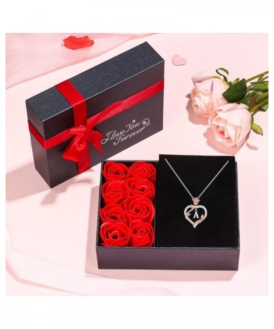 Rose Heart Initial Pendant Necklace Gifts for Women Girls, Letter Brass and Stainless Steel Necklace Rose Gift Box D $17.35 N...