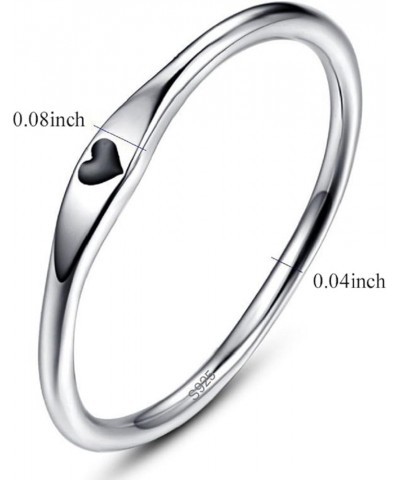 925 Sterling Silver Simple Carve Heart Wedding Band Stackable Promise Ring for Her Size 5-10 9 3 PCS Silver-Black&Rose Gold-B...