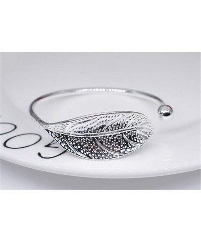 925 Sterling Silver Leaf Feather Bracelets & Bangles for Women Wedding Gift Adjustable Bracelet Birthday Leaf-Shaped Cuff Jew...