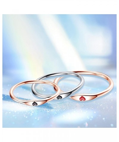 925 Sterling Silver Simple Carve Heart Wedding Band Stackable Promise Ring for Her Size 5-10 9 3 PCS Silver-Black&Rose Gold-B...