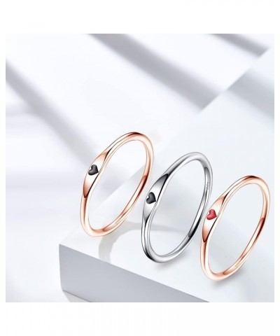 925 Sterling Silver Simple Carve Heart Wedding Band Stackable Promise Ring for Her Size 5-10 9 3 PCS Silver-Black&Rose Gold-B...