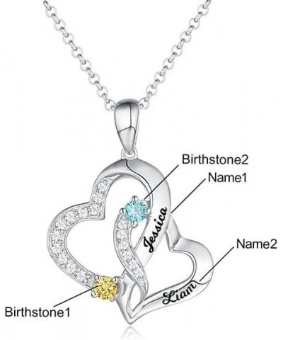 Personalized Birthstone Necklaces 925 Sterling Silver Custom Necklace Gift Idea for Women Girls Double Heart Necklace $17.94 ...