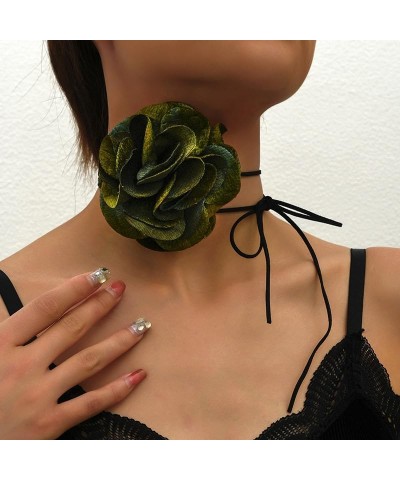 Green Fabric Flower Black Velvet Choker Adjustable Long Chain Necklace for Wedding Prom Banquet Jewelry Green $7.49 Necklaces