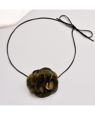 Green Fabric Flower Black Velvet Choker Adjustable Long Chain Necklace for Wedding Prom Banquet Jewelry Green $7.49 Necklaces