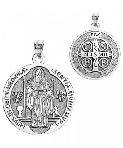 Saint Benedict Religious Medal - in Sterling Silver, 10K, or 14K Gold 1 x 1 Inch Medal Only Solid 14k White Gold $66.81 Pendants