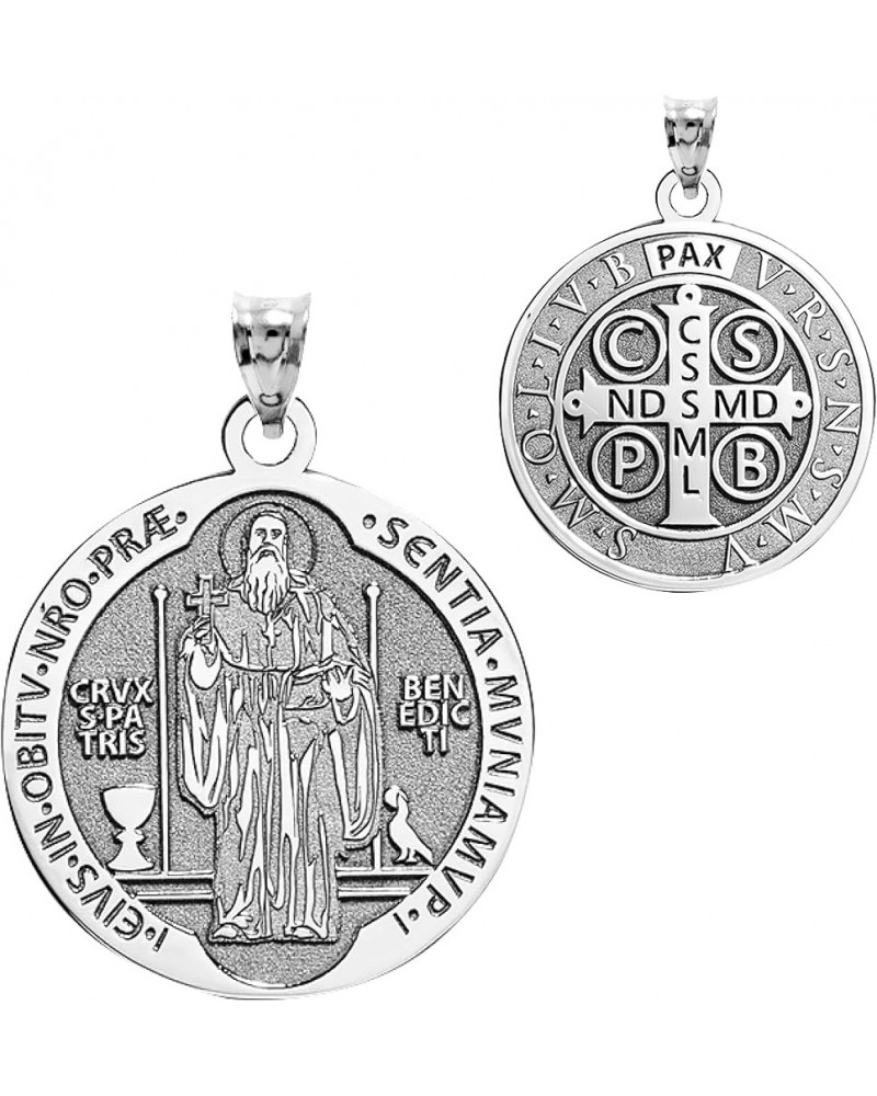 Saint Benedict Religious Medal - in Sterling Silver, 10K, or 14K Gold 1 x 1 Inch Medal Only Solid 14k White Gold $66.81 Pendants