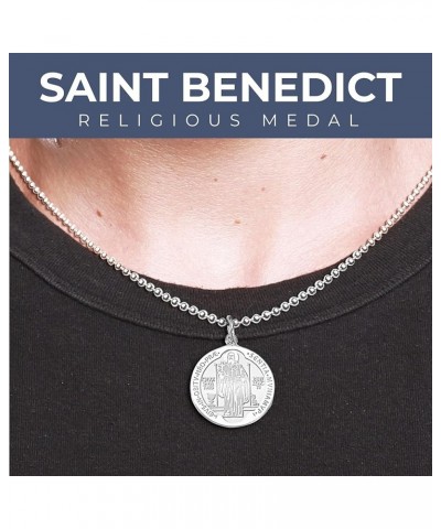 Saint Benedict Religious Medal - in Sterling Silver, 10K, or 14K Gold 1 x 1 Inch Medal Only Solid 14k White Gold $66.81 Pendants