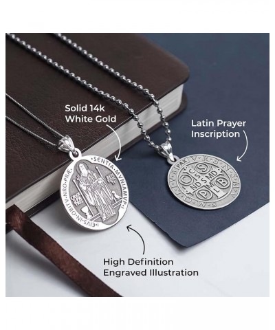 Saint Benedict Religious Medal - in Sterling Silver, 10K, or 14K Gold 1 x 1 Inch Medal Only Solid 14k White Gold $66.81 Pendants