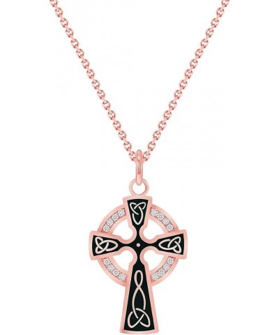 Celtic Cross Trinity Knot Pendant Necklace in Solid 14k Gold with Diamonds, Made in America 22" Necklace Black Enamel Rose Go...