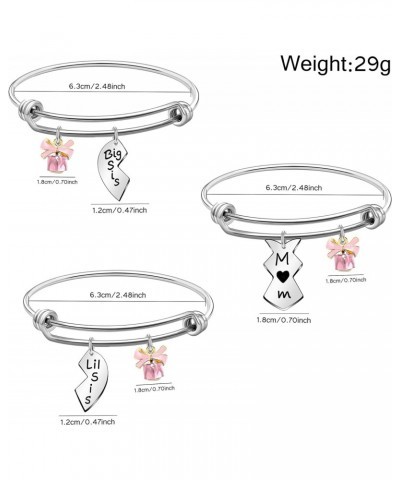 3pcs Silver Dangle Bangle Pendant Bracelet Adjustable Jewerly Big Sis Lil Sis Mom For Women Lady Girls Big Little Sisters Mom...