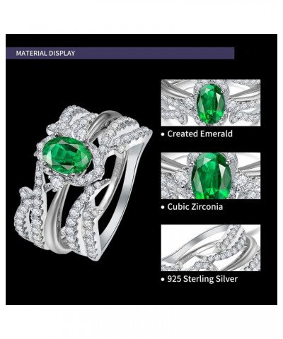 3pcs Women's 925 Sterling Silver Wedding Ring Set 1ct Oval Cut Green Created Emerald Ring Cubic Zirconia Promise Rings for He...