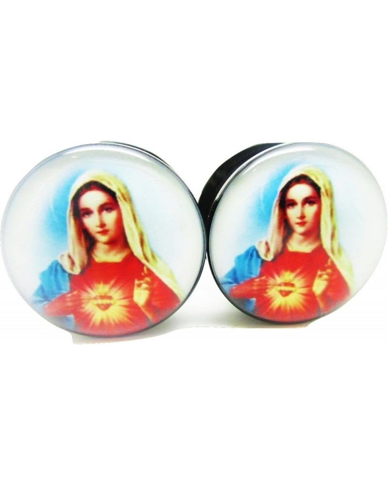 Virgin Mary Ear Plugs - Acrylic - Screw on - New *Pair* - 8 Sizes 4 Gauge (5mm) $8.09 Body Jewelry