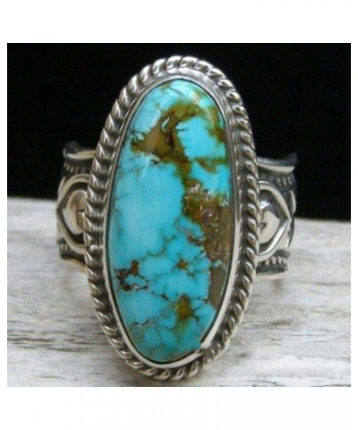 Retro Silver Turquoise Ring Natural Gemstone Ring for Women Boho Faux Dainty Alloy Ring Antique Vintage Style Cut Natural Boh...