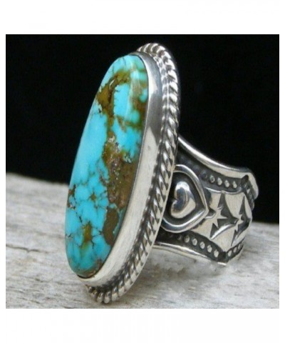 Retro Silver Turquoise Ring Natural Gemstone Ring for Women Boho Faux Dainty Alloy Ring Antique Vintage Style Cut Natural Boh...