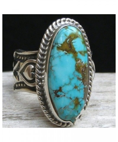 Retro Silver Turquoise Ring Natural Gemstone Ring for Women Boho Faux Dainty Alloy Ring Antique Vintage Style Cut Natural Boh...