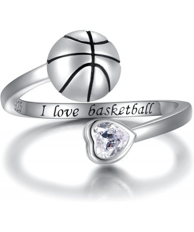 925 Sterling Silver Basketball Softball Baseball Football Tennis Racket Ring Adjustable Sports Jewelry Gifts for Women Teen G...