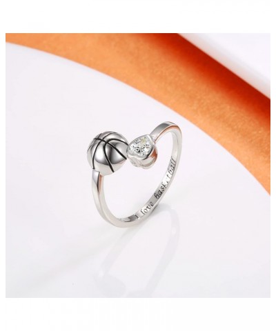 925 Sterling Silver Basketball Softball Baseball Football Tennis Racket Ring Adjustable Sports Jewelry Gifts for Women Teen G...