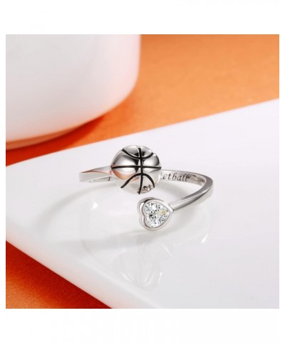 925 Sterling Silver Basketball Softball Baseball Football Tennis Racket Ring Adjustable Sports Jewelry Gifts for Women Teen G...