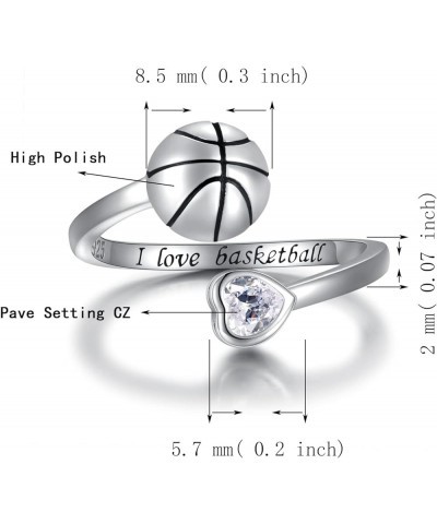 925 Sterling Silver Basketball Softball Baseball Football Tennis Racket Ring Adjustable Sports Jewelry Gifts for Women Teen G...