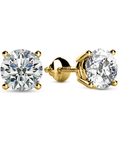 2 Carat Solitaire Diamond Stud Earrings Round Cut 4 Prong Screw Back (L-M Color, I1 Clarity) 14K Yellow Gold Yellow Gold $1.0...