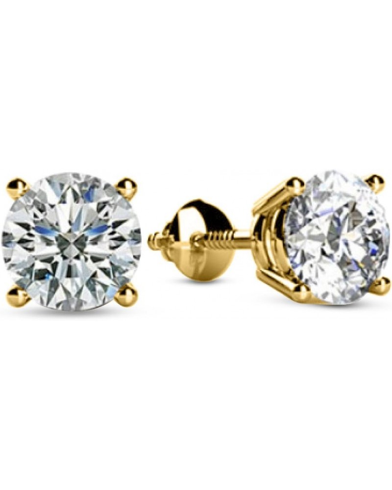 2 Carat Solitaire Diamond Stud Earrings Round Cut 4 Prong Screw Back (L-M Color, I1 Clarity) 14K Yellow Gold Yellow Gold $1.0...