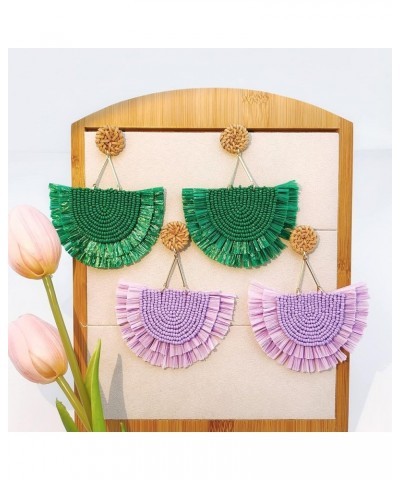 Bohemia Beaded Fringe Statement Earrings with Long Dangling Tassel Raffia Earrings for Women Big Green $10.06 Earrings