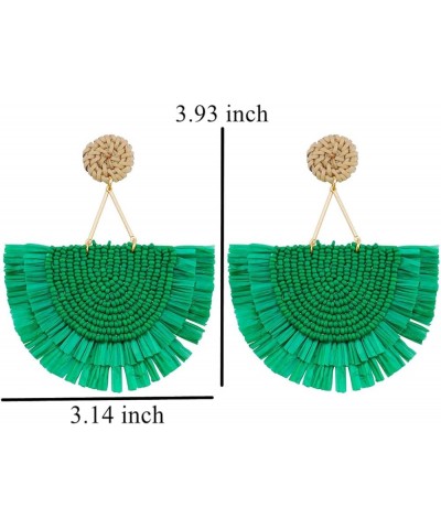 Bohemia Beaded Fringe Statement Earrings with Long Dangling Tassel Raffia Earrings for Women Big Green $10.06 Earrings