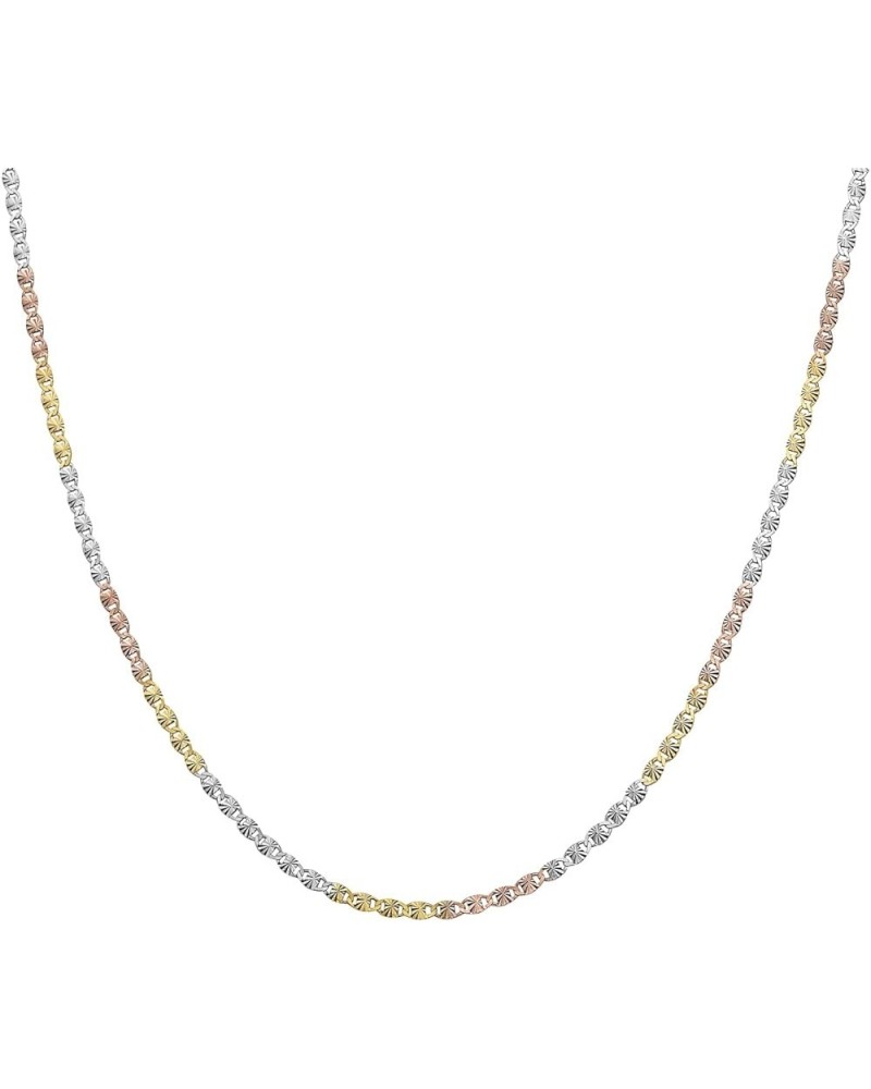 14K Gold Over Sterling Silver 2.5mm Diamond Cut Star Flat Link Chain Necklace- Available in Silver, Yellow Or 3 Colors 20 Tri...