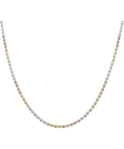 14K Gold Over Sterling Silver 2.5mm Diamond Cut Star Flat Link Chain Necklace- Available in Silver, Yellow Or 3 Colors 20 Tri...