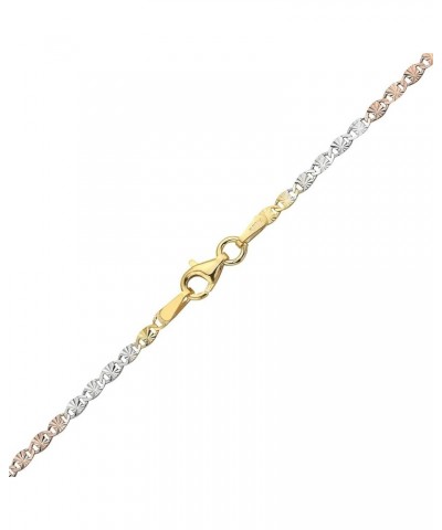 14K Gold Over Sterling Silver 2.5mm Diamond Cut Star Flat Link Chain Necklace- Available in Silver, Yellow Or 3 Colors 20 Tri...