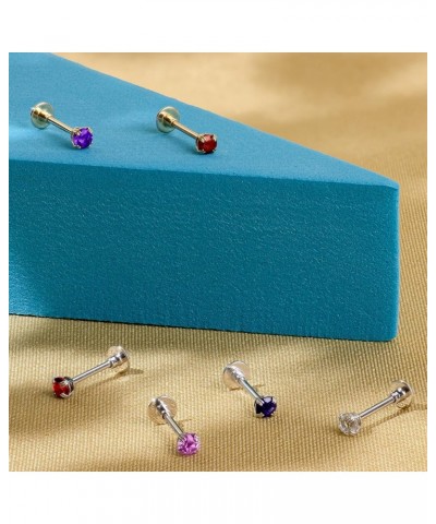 Solid Gemstone Cartilage Earring Birthstone SINGLE Stud 0.10CT – Real 10k Yellow or White Gold Round Tragus Helix Upper Ear P...