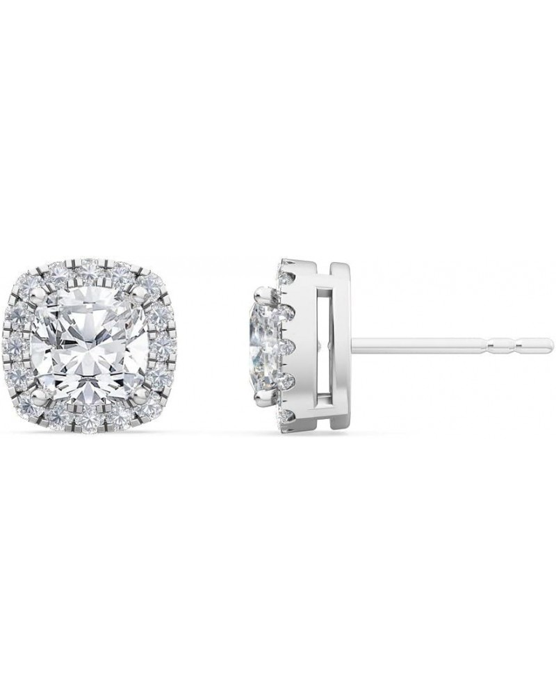 Designer 1-5 Carat (ctw) White Gold Cushion and Round Cut LAB GROWN Diamond Halo Earrings (Color E-F Clarity VS2-SI1) White G...