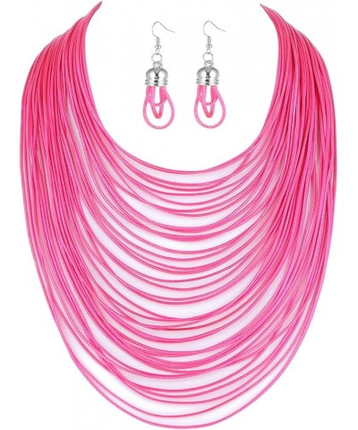 Women Wax Line Choker Statement Jewelry Set, Multi Layer Chunky Bib Necklace Rose Red $5.95 Jewelry Sets