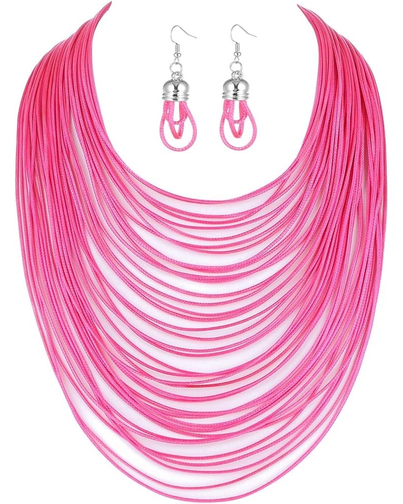 Women Wax Line Choker Statement Jewelry Set, Multi Layer Chunky Bib Necklace Rose Red $5.95 Jewelry Sets