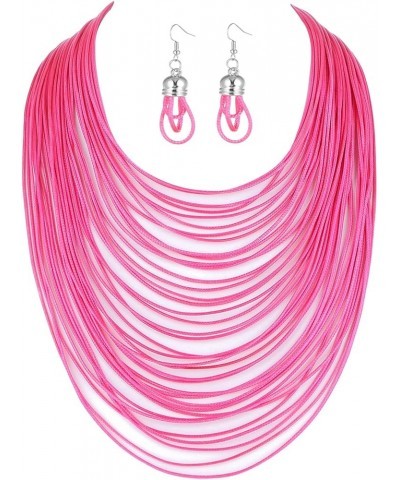 Women Wax Line Choker Statement Jewelry Set, Multi Layer Chunky Bib Necklace Rose Red $5.95 Jewelry Sets