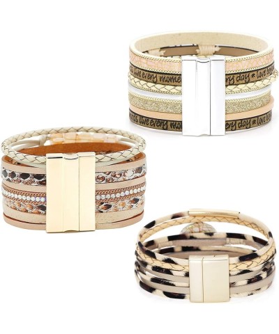 Leather Cuff Bracelet Set 3Pack Multilayer Wrap Bracelet Set Magnetic Clasp Bracelet Braided Wristbands for Women Girls Feath...