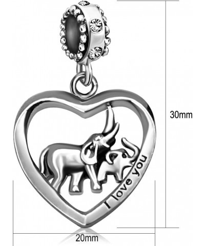 Elephant Charm Heart Love Baby Birthstone Dangle Charms for Bracelets Daughter Mom Dad Wife Husband Valentine's Christmas Day...