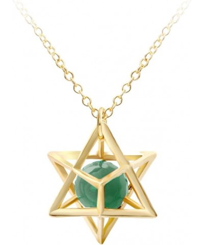 Eight Pointed Star Pendant Necklace 3D Geometry Star with Natural Stone Dongling Jade gold-plated-base $11.10 Necklaces