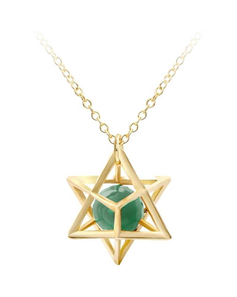 Eight Pointed Star Pendant Necklace 3D Geometry Star with Natural Stone Dongling Jade gold-plated-base $11.10 Necklaces