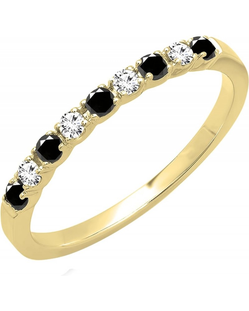 Alternating Round Black & White Diamond Stackable Women's Wedding Ring in Gold 9.5 10k - Metal Stamp Yellow Gold $110.49 Brac...