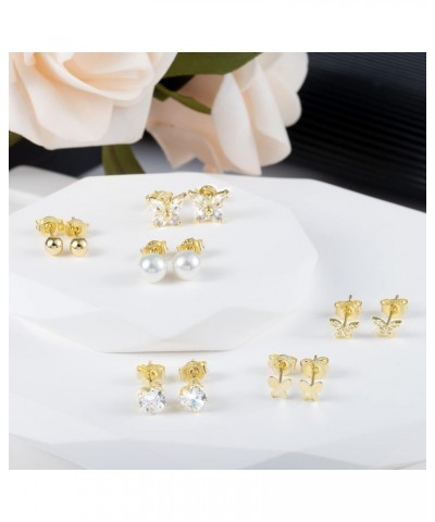 14K Gold Stud Earrings Set for Women Girls, for Multiple Piercing 925 Silver Plated Studs Earrings and Zirconia Earrings Set ...