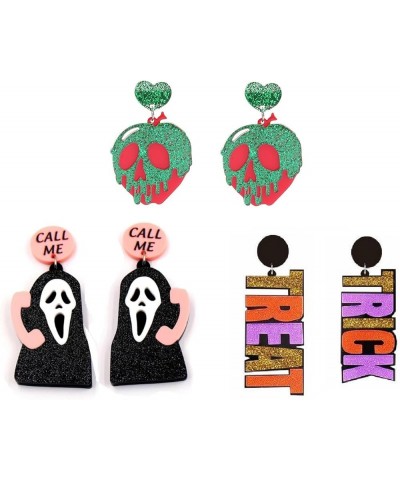 3 Pairs Retro Halloween Happy Ghost Pumpkin Maple Leaf Turkey Wooden Drop Dangle Earrings Cute Funny Lightwight Colorful Flow...