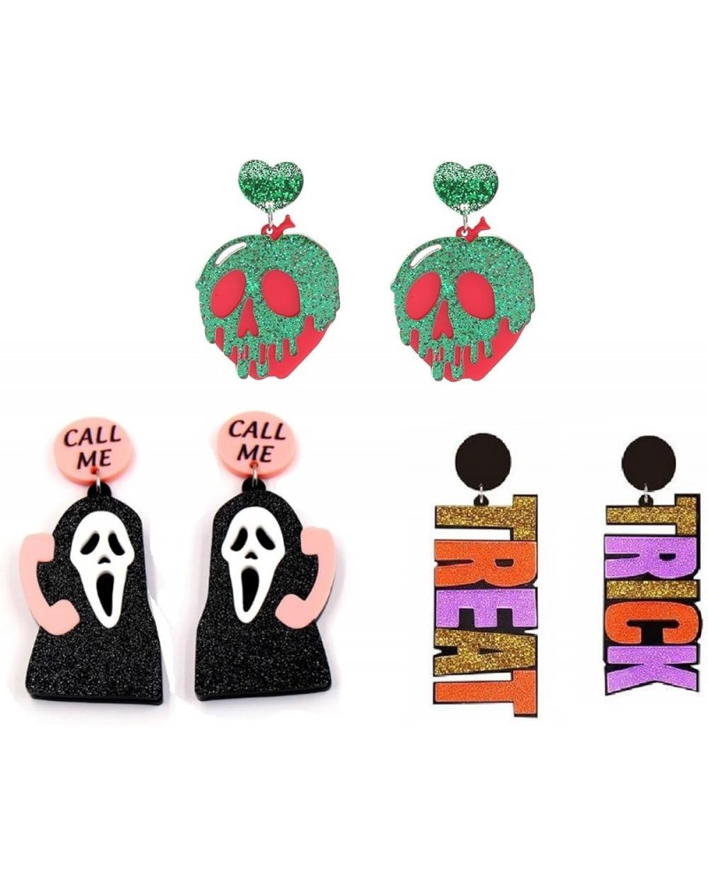 3 Pairs Retro Halloween Happy Ghost Pumpkin Maple Leaf Turkey Wooden Drop Dangle Earrings Cute Funny Lightwight Colorful Flow...