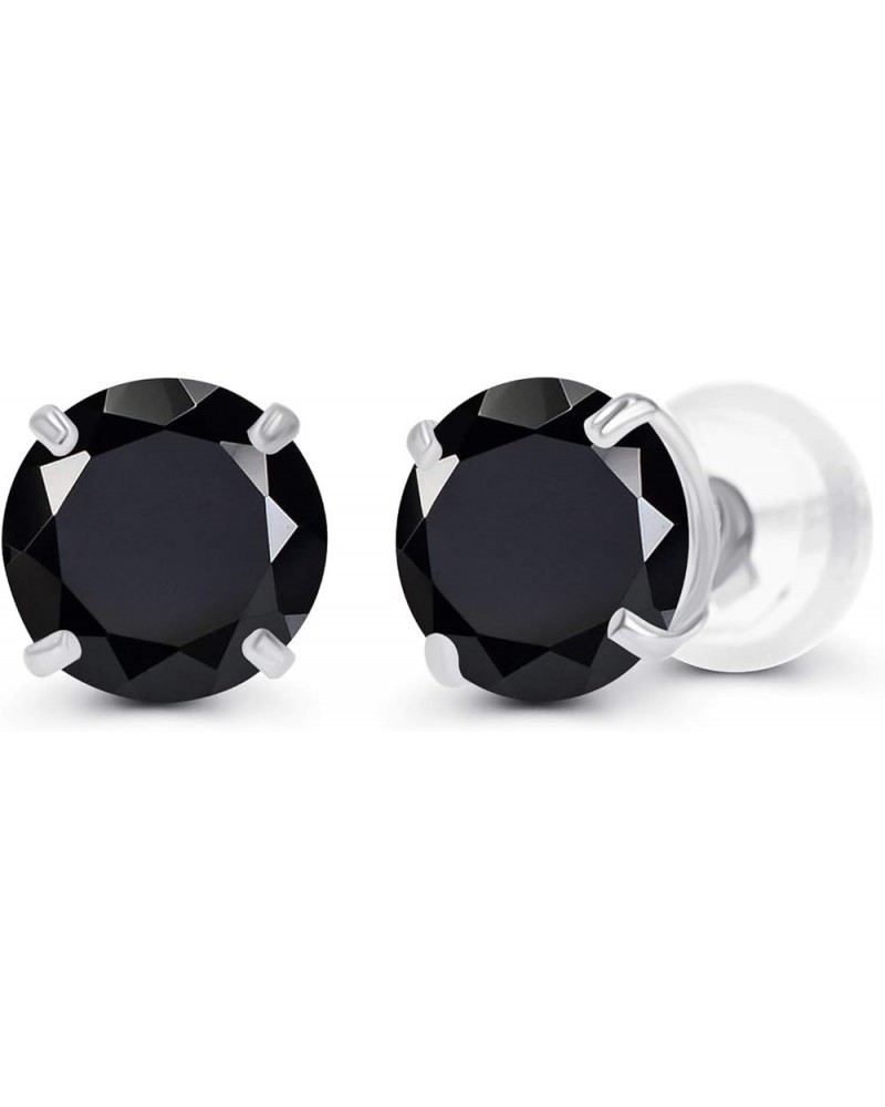 Solid 14K Yellow or White or Rose Gold 6mm Round Genuine Birthstone Gemstone Prong Set Stud Earrings For Women and Girls Onyx...