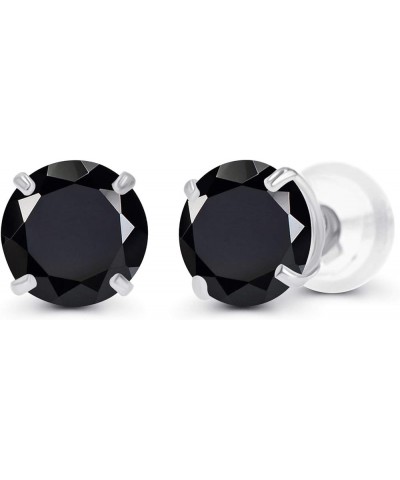 Solid 14K Yellow or White or Rose Gold 6mm Round Genuine Birthstone Gemstone Prong Set Stud Earrings For Women and Girls Onyx...