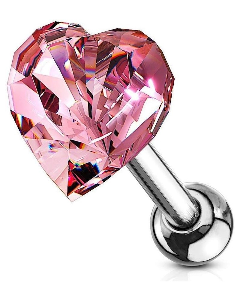 Heart Crystal Top Surgical Steel Cartilage, Tragus Barbell Stud Pink $10.19 Body Jewelry