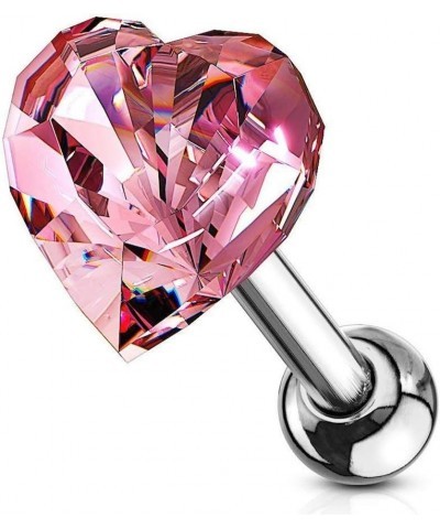 Heart Crystal Top Surgical Steel Cartilage, Tragus Barbell Stud Pink $10.19 Body Jewelry