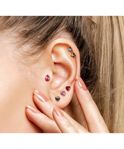 Heart Crystal Top Surgical Steel Cartilage, Tragus Barbell Stud Pink $10.19 Body Jewelry