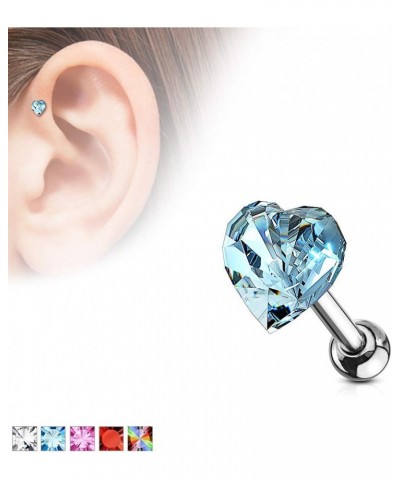 Heart Crystal Top Surgical Steel Cartilage, Tragus Barbell Stud Pink $10.19 Body Jewelry